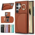 thumbnail image 1 of Allytechgroup Phone Case for Samsung Galaxy S24 Ultra, PU Leather Galaxy S24 Ultra Cover with Card Holder, Rotating Ring Stand PU Leather Shockproof Anti-Scratch Wallet Case for Women Men,Brown, 1 of 7