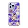 thumbnail image 1 of Allytechgroup Phone Case for iPhone 12 Pro, 3D Pearls & Flower Love Heart Backplane Luxury Sparkle Girly Elegant Protective Shockproof Anti-drop for Women Girls, Purple, 1 of 11