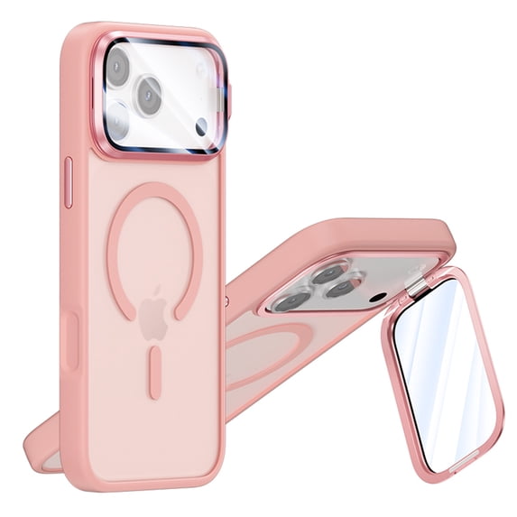Allytechgroup Phone Case for iPhone 17 Pro Max Case Magnetic with Kickstand, Slim Fit Shockproof Military Protecive Buil-in Camera Lens Protector Support Wireless Charging Non-Slip Bumper, Pink