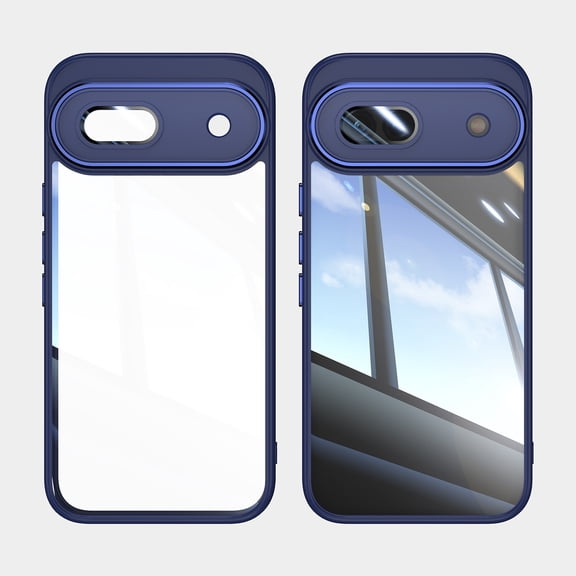 Allytechgroup Pixel 9 Pro Clear Back Cover Case with Lens Protector, Anti-Yellow Shockproof Bumper AntI-Scratch Drop Proof Full Body Protective Phone Case for Google Pixel 9 Pro, Blue
