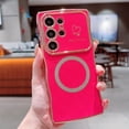 thumbnail image 1 of Allytechgroup Plating Frame Case for Samsung Galaxy S23 Ultra, Curly Wave Frame Support Wireless Charging Shockproof Magnetic Back Cover for Samsung Galaxy S23 Ultra Women Girls, Rose, 1 of 1