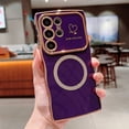 thumbnail image 1 of Allytechgroup Plating Frame Case for Samsung Galaxy S25, Curly Wave Frame Support Wireless Charging Shockproof Magnetic Back Cover for Samsung Galaxy S25 Women Girls, Darkpurple, 1 of 1