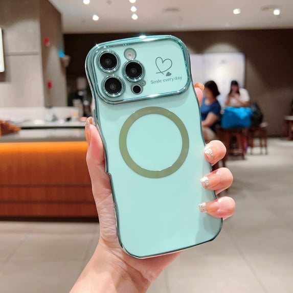 Allytechgroup Plating Frame Case for iPhone 11 Pro, Curly Wave Frame Support Wireless Charging Shockproof Magnetic Back Cover for Apple iPhone 11 Pro Women Girls, Green