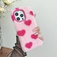 thumbnail image 1 of Allytechgroup Plush Furry Heart Pattern Case for iPhone 15 Pro, Ultra Slim Lightweight Decorative Winter Warm Soft Fluffy Shockproof Anti-slip Cute Phone Case Cover for Women Girls - Pink, 1 of 6