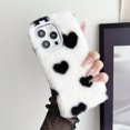 thumbnail image 1 of Allytechgroup Plush Furry Heart Pattern Case for iPhone 15 Pro, Ultra Slim Lightweight Decorative Winter Warm Soft Fluffy Shockproof Anti-slip Cute Phone Case Cover for Women Girls - White, 1 of 6