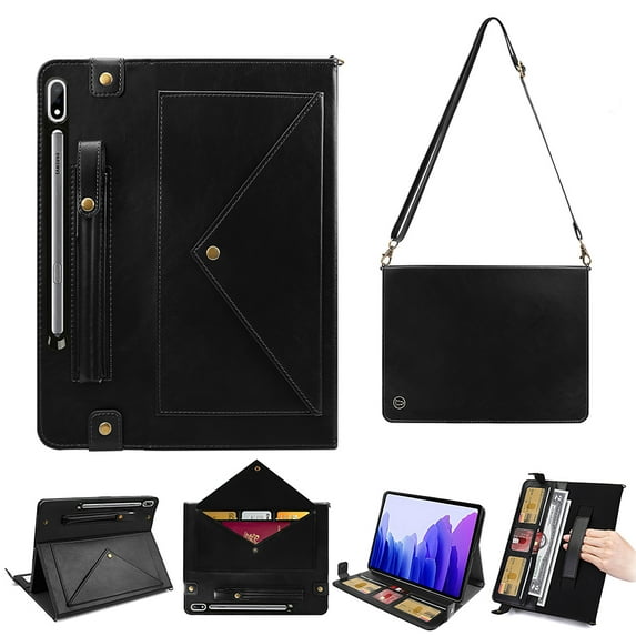 Allytechgroup Portfolio Carrying Bag Case for Samsung Galaxy Tab S10 FE+ 13.1" 2025, Document Notes Pocket Stand Shoulder Strap Protective Case Cover for Galaxy Tab S10 FE+ Plus SM-X620, Black