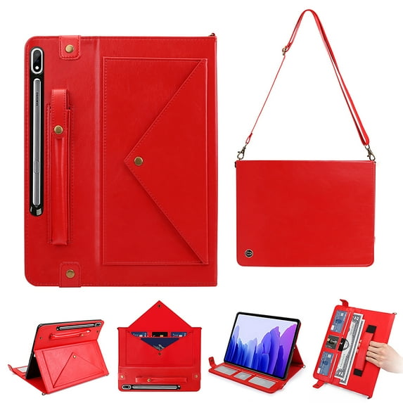 Allytechgroup Portfolio Carrying Bag Case for Samsung Galaxy Tab S9 FE Plus/ S9+ 12.4", Document Notes Pocket Stand Shoulder Strap Protective Case Cover for Galaxy Tab S9 FE +/ S9+, Red