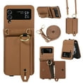 thumbnail image 1 of Allytechgroup Premium Galaxy Z Flip 4 5G Case Wallet - Stylish Phone Case for Samsung Galaxy Z Flip 4 with Ring Holder Shoulder Strap Hand Strap RFID Blocking Case for Girls Women, Brown, 1 of 8