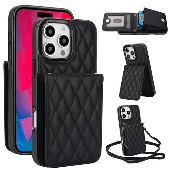 Allytechgroup Premium Phone Case for Apple iPhone 12 Pro Max, Wallet iPhone 12 Pro Max Case with Card Holder, Crossbody Strap, Stand Feature, Shockproof PU Leather RFID Blocking Cover,Black