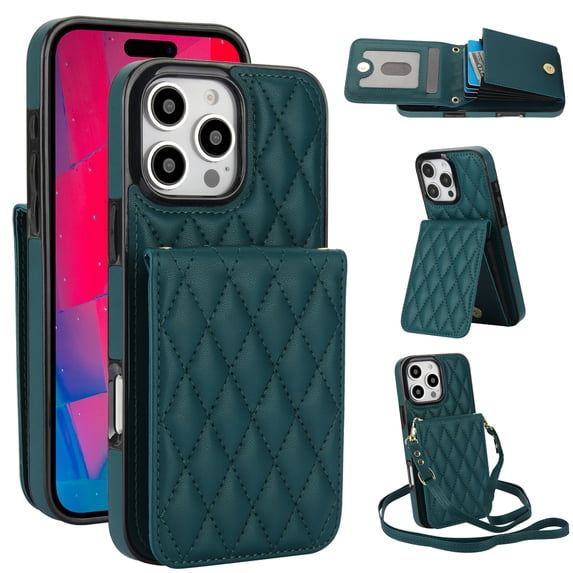 Allytechgroup Premium Phone Case for Apple iPhone 12 Pro Max, Wallet iPhone 12 Pro Max Case with Card Holder, Crossbody Strap, Stand Feature, Shockproof PU Leather RFID Blocking Cover,Green