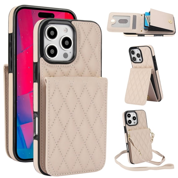 Allytechgroup Premium Phone Case for Apple iPhone 12 Pro Max, Wallet iPhone 12 Pro Max Case with Card Holder, Crossbody Strap, Stand Feature, Shockproof PU Leather RFID Blocking Cover,Apricot