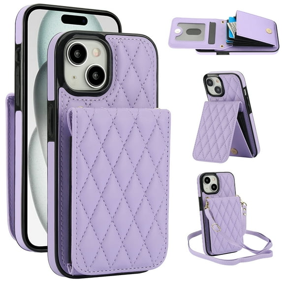 Allytechgroup Premium Phone Case for Apple iPhone 14 Plus, Wallet iPhone 14 Plus Case with Card Holder, Crossbody Strap, Stand Feature, Shockproof PU Leather RFID Blocking Cover,Purple