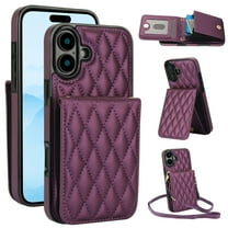 Allytechgroup Premium Phone Case for Apple iPhone 16, Wallet iPhone 16 Case with Card Holder, Crossbody Strap, Stand Feature, Shockproof PU Leather RFID Blocking Cover,Darkpurple