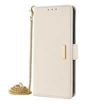 Allytechgroup Premium Wallet Case for Motorola Edge (2024), Stylish Phone Case with Card Slots and Metal Shoulder Strap Flip Cover Stand RFID Blocking Slim Case for Women Girls, White