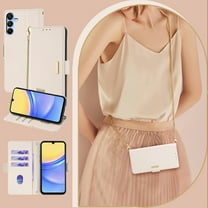 Allytechgroup Premium Wallet Case for Samsung Galaxy A26 5G, Stylish Phone Case with Card Slots and Metal Shoulder Strap Flip Cover Stand RFID Blocking Slim Case for Women Girls, White