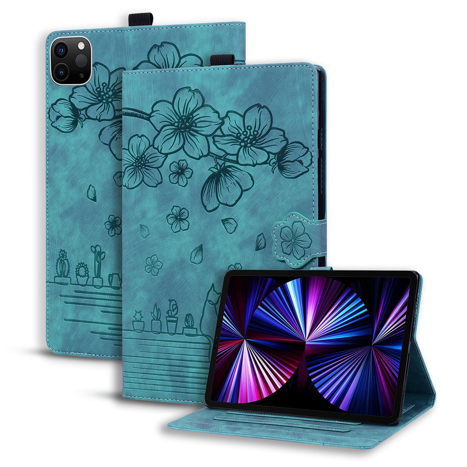 Allytechgroup Premium iPad Air 11 Case 2024 - Stylish Sakura Embossed Shockproof Tablet Case Cover for Apple iPad Air 11 Inch 2024 with Auto Sleep/Wake, Flip Cover, Stand & Pencil Holder, Green