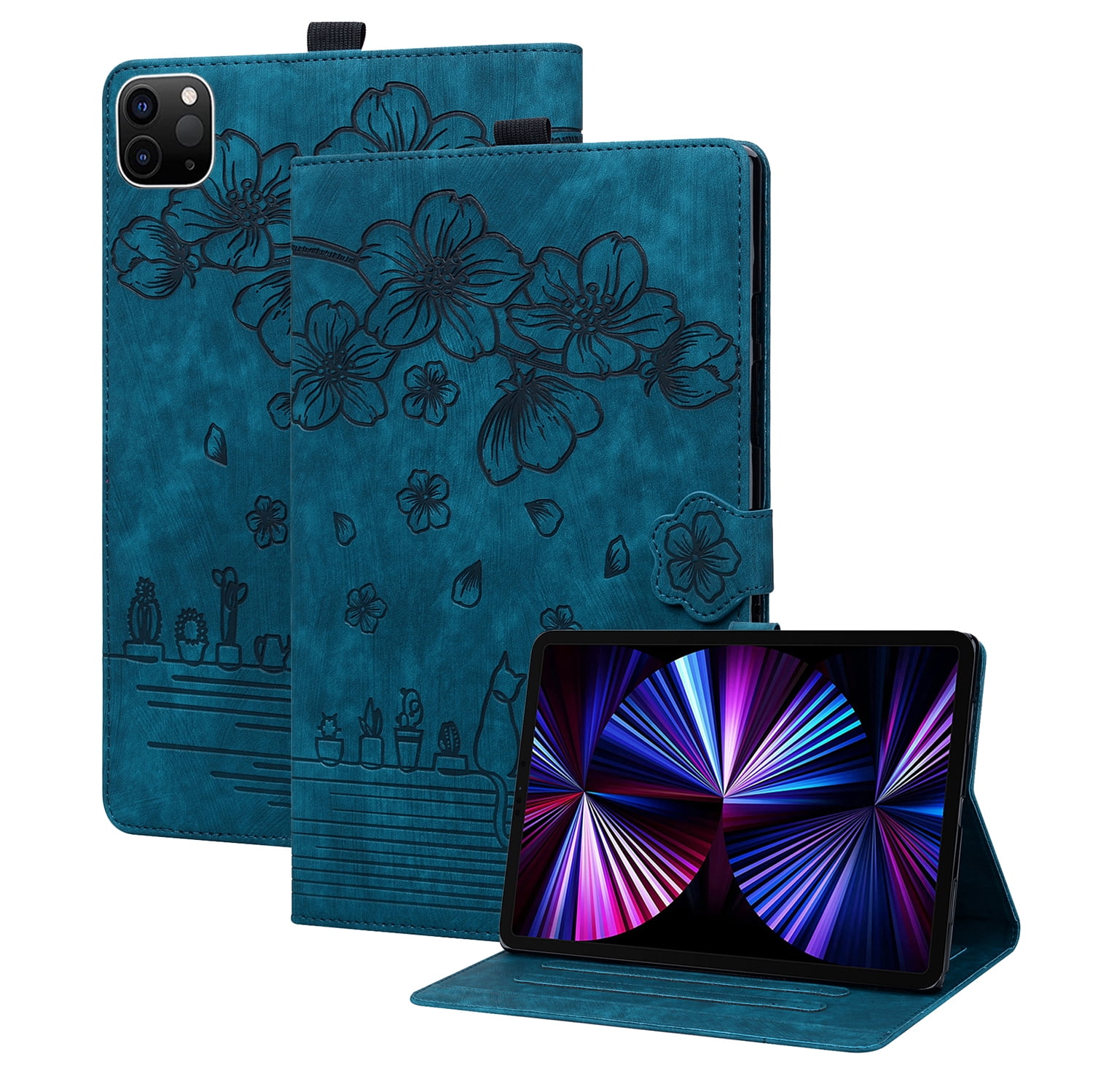 Allytechgroup Premium iPad Air 11 Case 2024 - Stylish Sakura Embossed Shockproof Tablet Case Cover for Apple iPad Air 11 Inch 2024 with Auto Sleep/Wake, Flip Cover, Stand & Pencil Holder, Blue