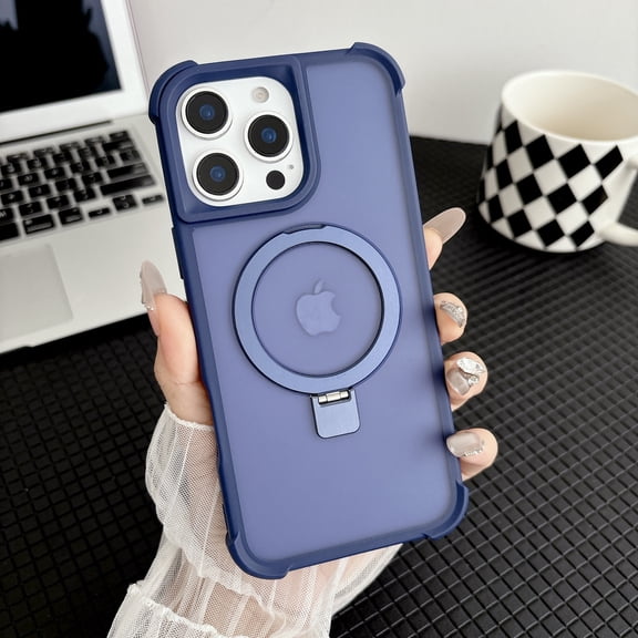 Allytechgroup Protective Back Cover Case for Apple iPhone 15, Rugged Shock-Absorbent PC+TPU Anti-Scratch Anti-Fingerprint Non-Slip Kickstand Basic Case Dust/Dirt Proof Bumper, Blue