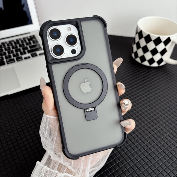 Allytechgroup Protective Back Cover Case for Apple iPhone 16 Plus, Rugged Shock-Absorbent PC+TPU Anti-Scratch Anti-Fingerprint Non-Slip Kickstand Basic Case Dust/Dirt Proof Bumper, Black