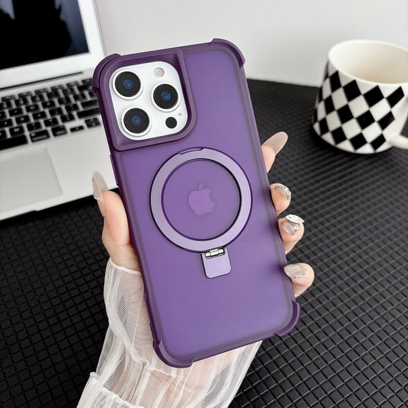 Allytechgroup Protective Back Cover Case for Apple iPhone 16, Rugged Shock-Absorbent PC+TPU Anti-Scratch Anti-Fingerprint Non-Slip Kickstand Basic Case Dust/Dirt Proof Bumper, Purple