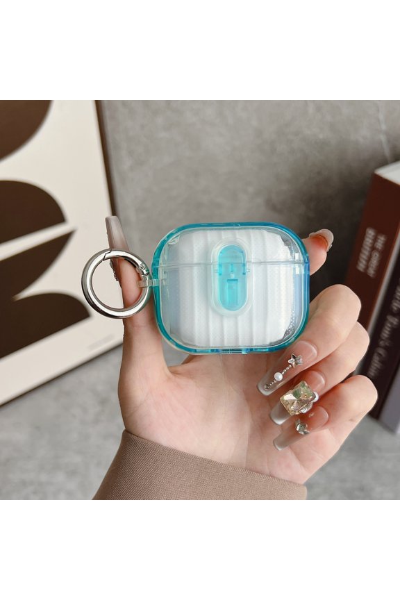 Protective Case for Apple Airpods Pro 2019, Hard Shell with Keychain Ring, Shockproof Dustproof Portable Protective AirPods Pro 1st Gen Case Cover for Women and GirlsClear+Skyblue