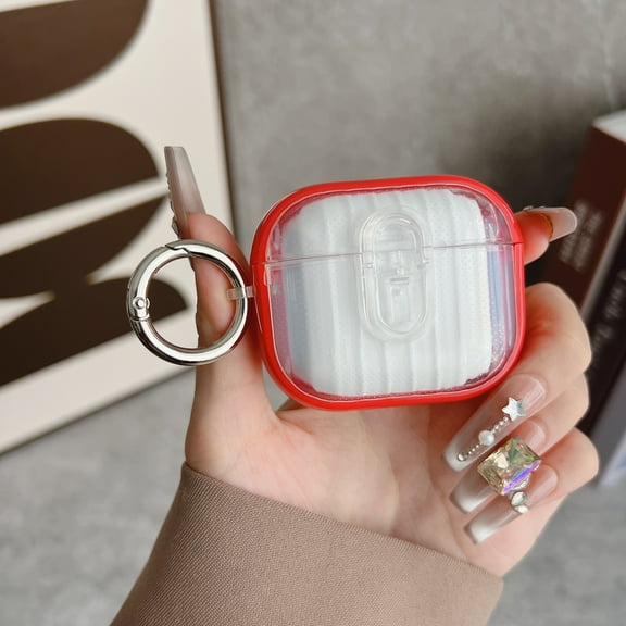 Allytechgroup Protective Case for Apple Airpods Pro 2019, Hard Shell with Keychain Ring, Shockproof Dustproof Portable Protective AirPods Pro 1st Gen Case Cover for Women and GirlsClear+Red