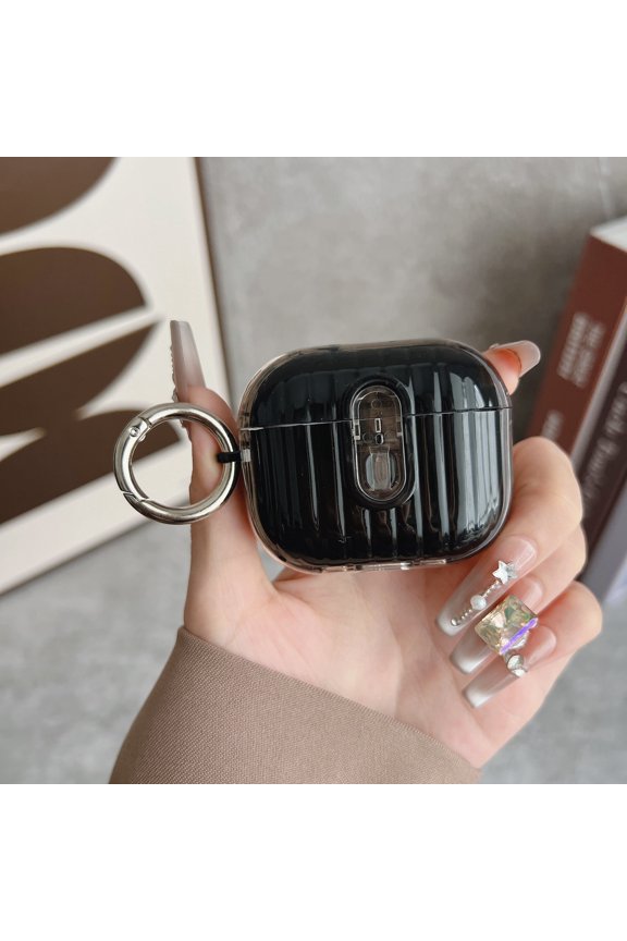 for Apple AirPods Pro 2019/1st Gen Hard Shell Shockproof Dustproof Portable Case Cover for Women and Girls Key Ring, Black, Gray