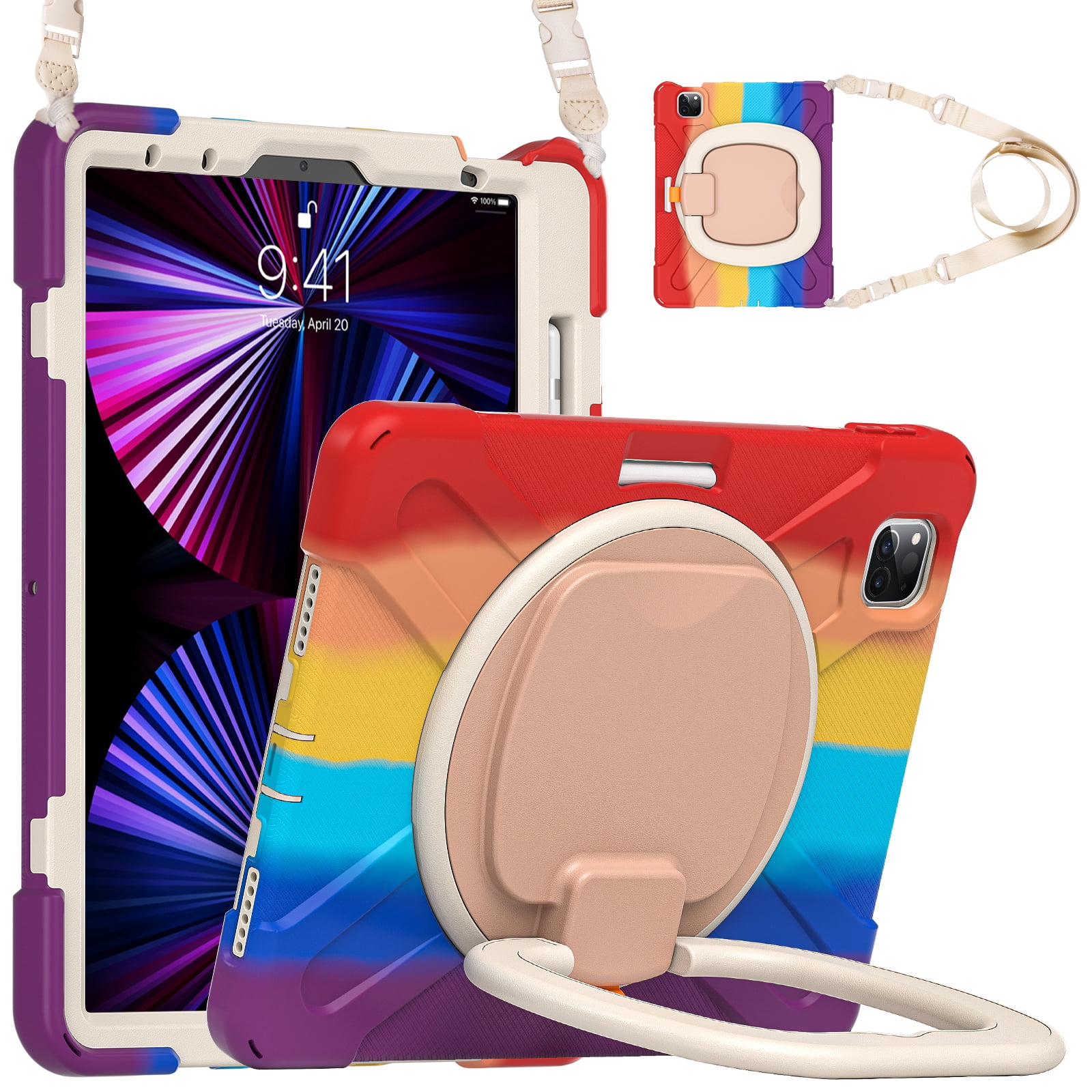 Allytechgroup Protective Case for Apple iPad 11th 10th Generation 2025 2022 10.9 Inch, Rotating Stand Shoulder Strap Handle Pencil Holder Tablet Case for iPad 10.9" Inch 11th 10th Gen, Colorful Red