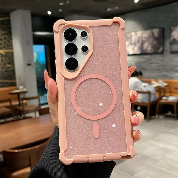 Allytechgroup Protective Case for Samsung Galaxy S25+ Plus, Glitter Bling MagSafe Compatible Case, Rugged TPU & PC Bumper, Corner Protection, Shockproof Samsung Galaxy S25+ Cover,Rosegold