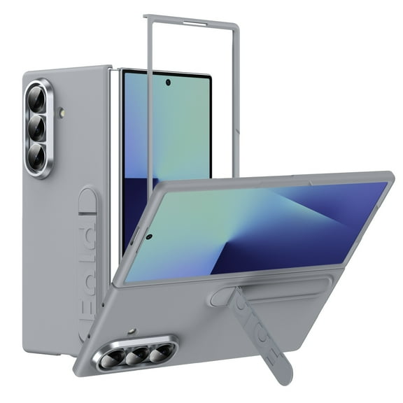 Allytechgroup Protective Case for Samsung Galaxy Z Fold 7 with Tempered Glass Front Screen Protector, Matte Hard PC Shockproof Anti-Scratch Non-Slip Kickstand Cover Anti-Fingerprint Shell,Gray