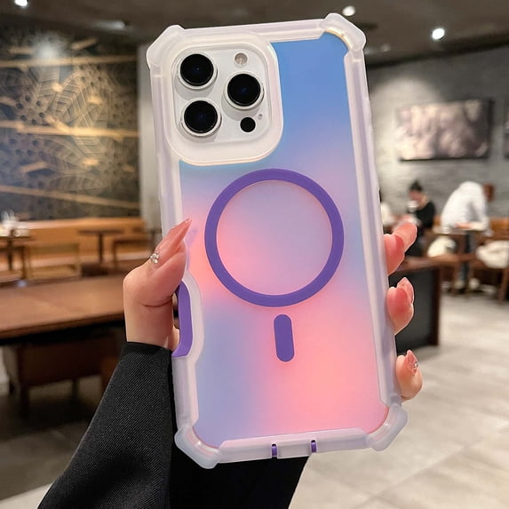 Allytechgroup Protective Phone Case for Apple iPhone 14, Stylish MagSafe Compatible Phone Cover with Shockproof Bumper & Iridescent Gradient Design, Bluepurple