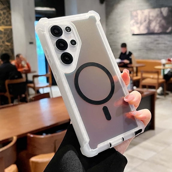 Allytechgroup Shockproof MagSafe Compatible Iridescent Gradient Bumper Back Cover Cell Phone Case for Samsung Galaxy S25+, Black