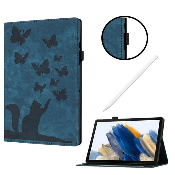Allytechgroup Protective iPad Air 11 Case 2024 - Slim Fit Shockproof and Drop Protective Flip Case Cover - Kickstand, Cat and Butterfly Embossed Design for Apple iPad Air 11 Inch 2024, Darkblue