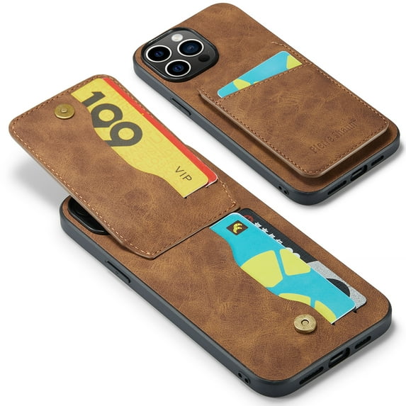 Allytechgroup Retro Wallet Case for Apple iPhone 13 Pro Max, RFID Blocking Cards Holder Kickstand Bumper Shockproof Anti-Scratch Premium PU Leather TPU Back Cover for Women Men, Brown