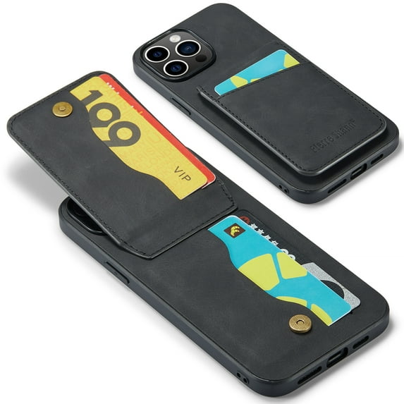 Allytechgroup Retro Wallet Case for Apple iPhone 13 Pro Max, RFID Blocking Cards Holder Kickstand Bumper Shockproof Anti-Scratch Premium PU Leather TPU Back Cover for Women Men, Black