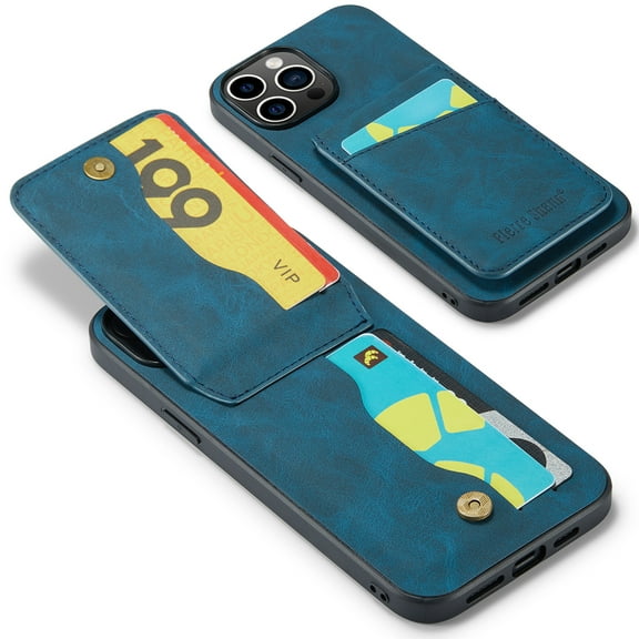 Allytechgroup Retro Wallet Case for Apple iPhone 15 Pro, RFID Blocking Cards Holder Kickstand Bumper Shockproof Anti-Scratch Premium PU Leather TPU Back Cover for Women Men, Blue