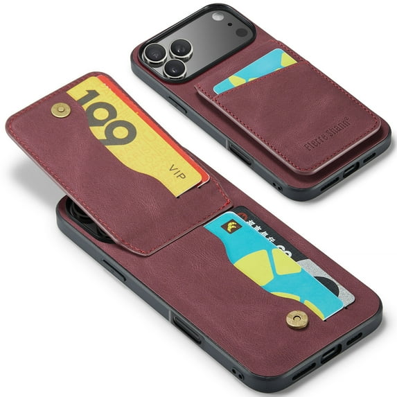 Allytechgroup Retro Wallet Case for Apple iPhone 17 Pro, RFID Blocking Cards Holder Kickstand Bumper Shockproof Anti-Scratch Premium PU Leather TPU Back Cover for Women Men, Red