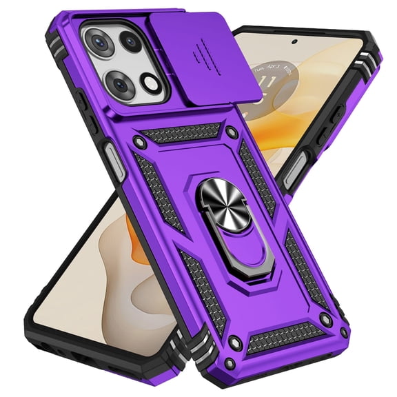 Allytechgroup Rotatable Kickstand Case for Moto G Stylus 5G 2025, Military Grade Drop Protection Slide Camera Cover Anti-Scratch Case with Kickstand Support Magnetic Car Mount, Purple