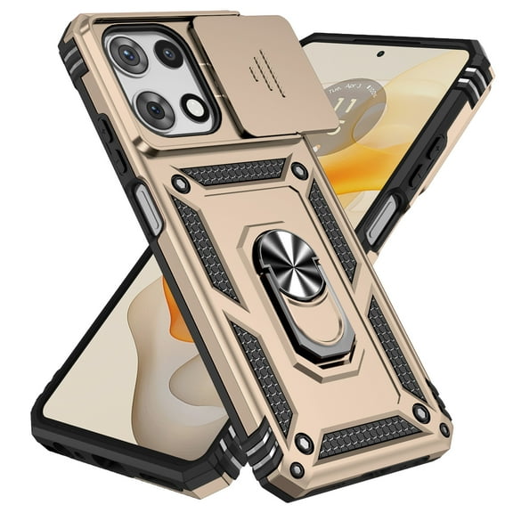 Allytechgroup Kickstand Case for Motorola Moto G Power 2025/2026, Case for Moto G Play 2025/2026, Military Grade Drop Protection Slide Camera Cover with Kickstand Support Magnetic Car Mount, Gold