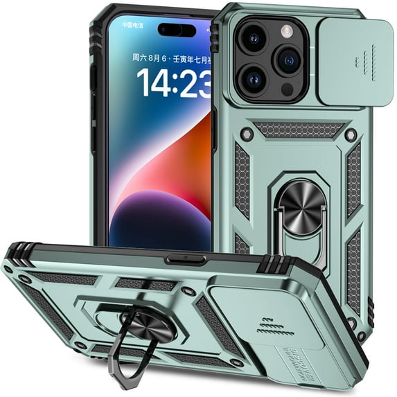 Allytechgroup Rotatable Ring Holder Case for iPhone 16, Include 1x Screen Protector Military Grade Drop Protection Slide Camera Cover for iPhone 16, Darkgreen