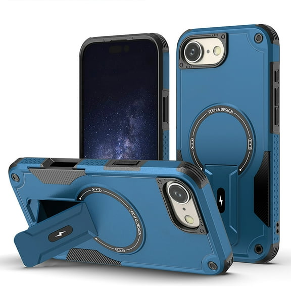 Allytechgroup Rugged Back Case for iPhone 16e, Compatible with MagSafe Full Body Protection Soft TPU Bumper Shockproof Anti-Scratch Magnetic Case with Kickstand for iPhone 16e, Darkblue