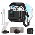 thumbnail image 1 of Allytechgroup Rugged Case for Apple Airpods Pro 1st/2nd Gen 2022/2019, with Cleaner Kit & Keychain Phone Stand Design Shockproof Bumper Wireless Charging Support Cover Case for Airpods Pro,Black, 1 of 8