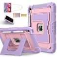 thumbnail image 1 of Allytechgroup Rugged Case for Apple iPad 9th 8th 7th Generation 10.2 inch 2021/2020/2019, Heavy Duty Protective Tablet Case with Kickstand, Pencil Holder & Detachable Shoulder Strap, Purple+Gold, 1 of 8