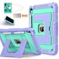 thumbnail image 1 of Allytechgroup Rugged Case for Apple iPad 9th 8th 7th Generation 10.2 inch 2021/2020/2019, Heavy Duty Protective Tablet Case with Kickstand, Pencil Holder & Detachable Shoulder Strap, Purple+Mint, 1 of 8