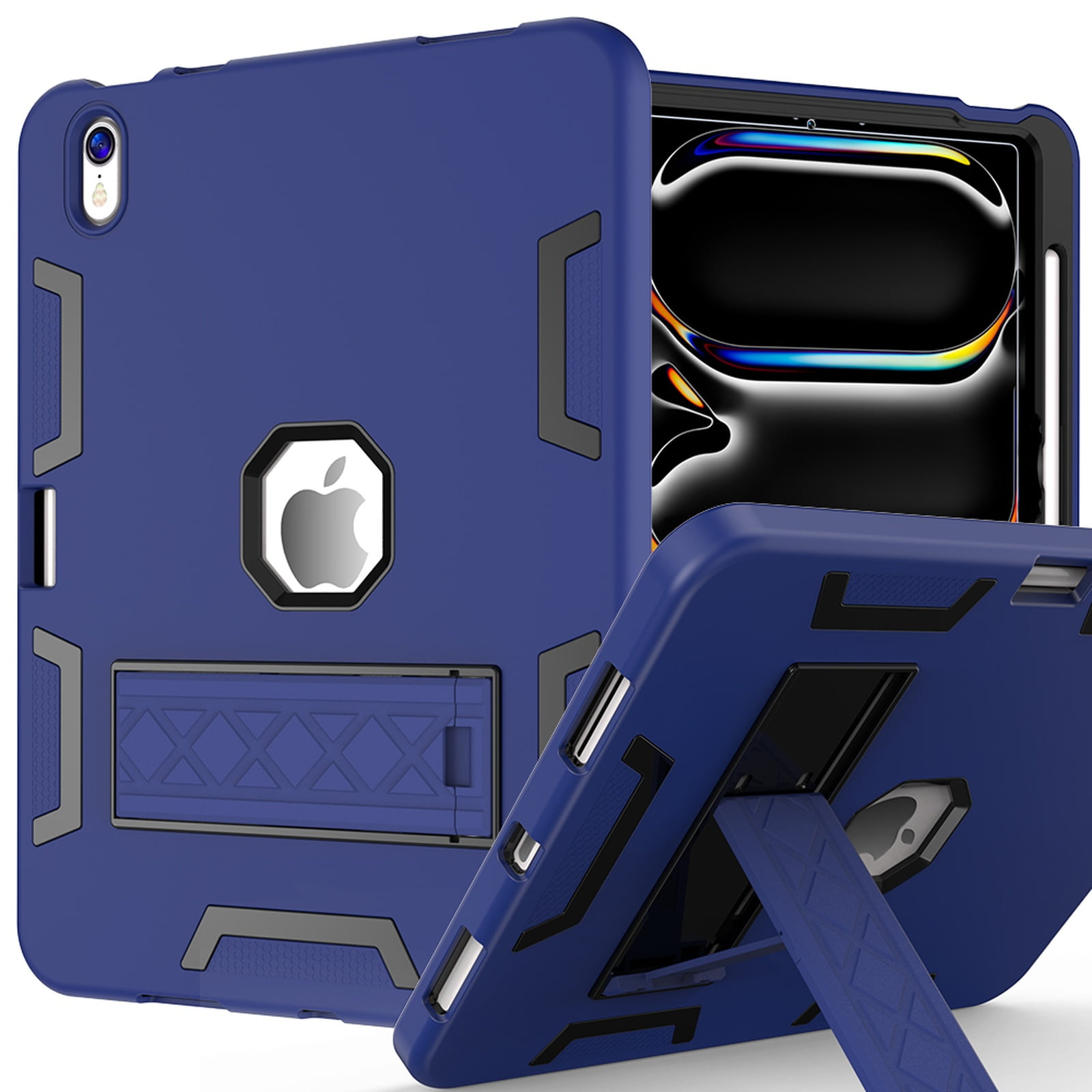 Allytechgroup Rugged Case for Apple iPad A16 11th Generation 11" 2025/ iPad 10th Gen 10.9" 2022, Hybrid TPU PC Bumper Heavy Duty Shockproof Anti-Scratch Protective Cover with Pencil Holder,Navyblue