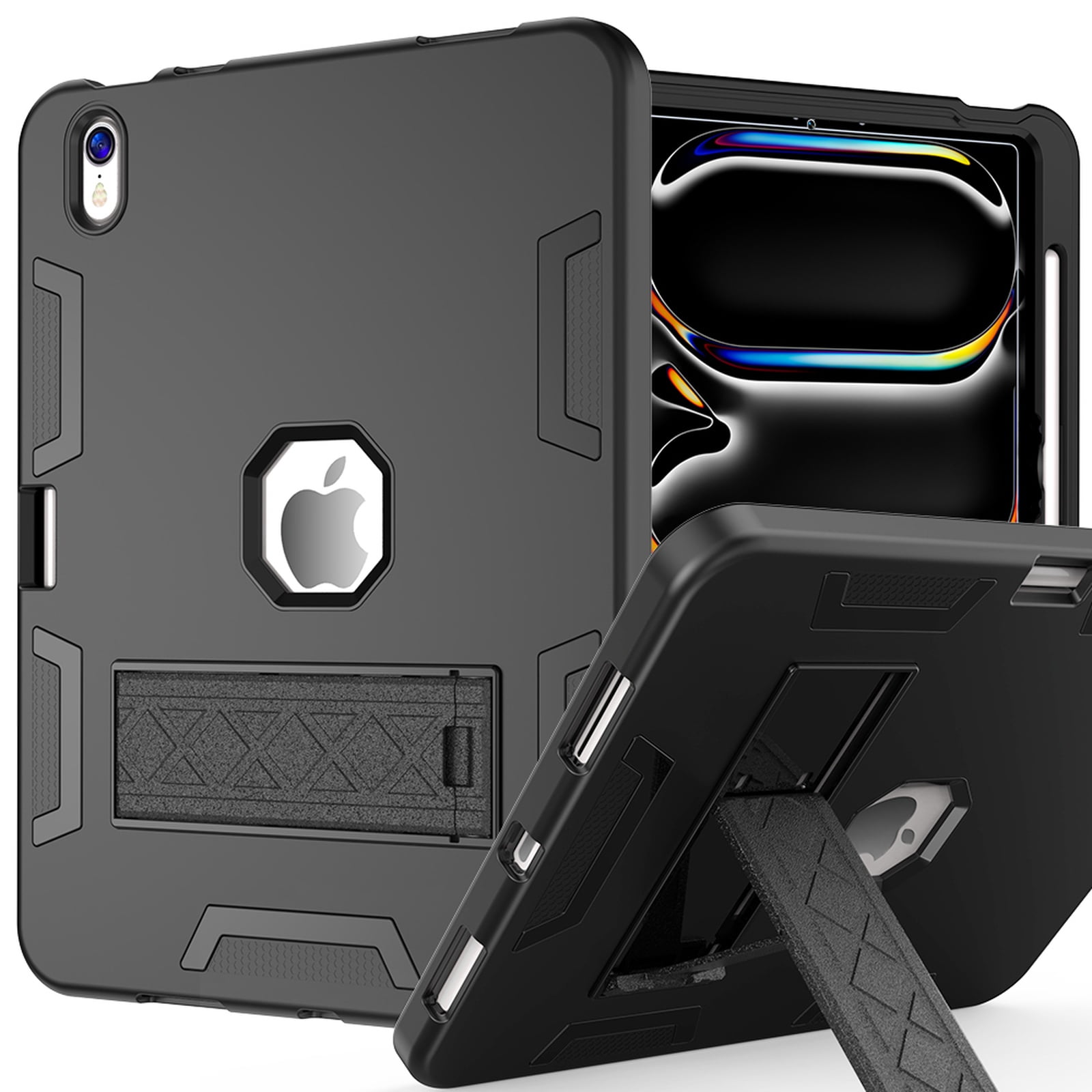 Allytechgroup Rugged Case for Apple iPad A16 11th Generation 11" 2025/ iPad 10th Gen 10.9" 2022, Hybrid TPU PC Bumper Heavy Duty Shockproof Anti-Scratch Protective Cover with Pencil Holder,Black
