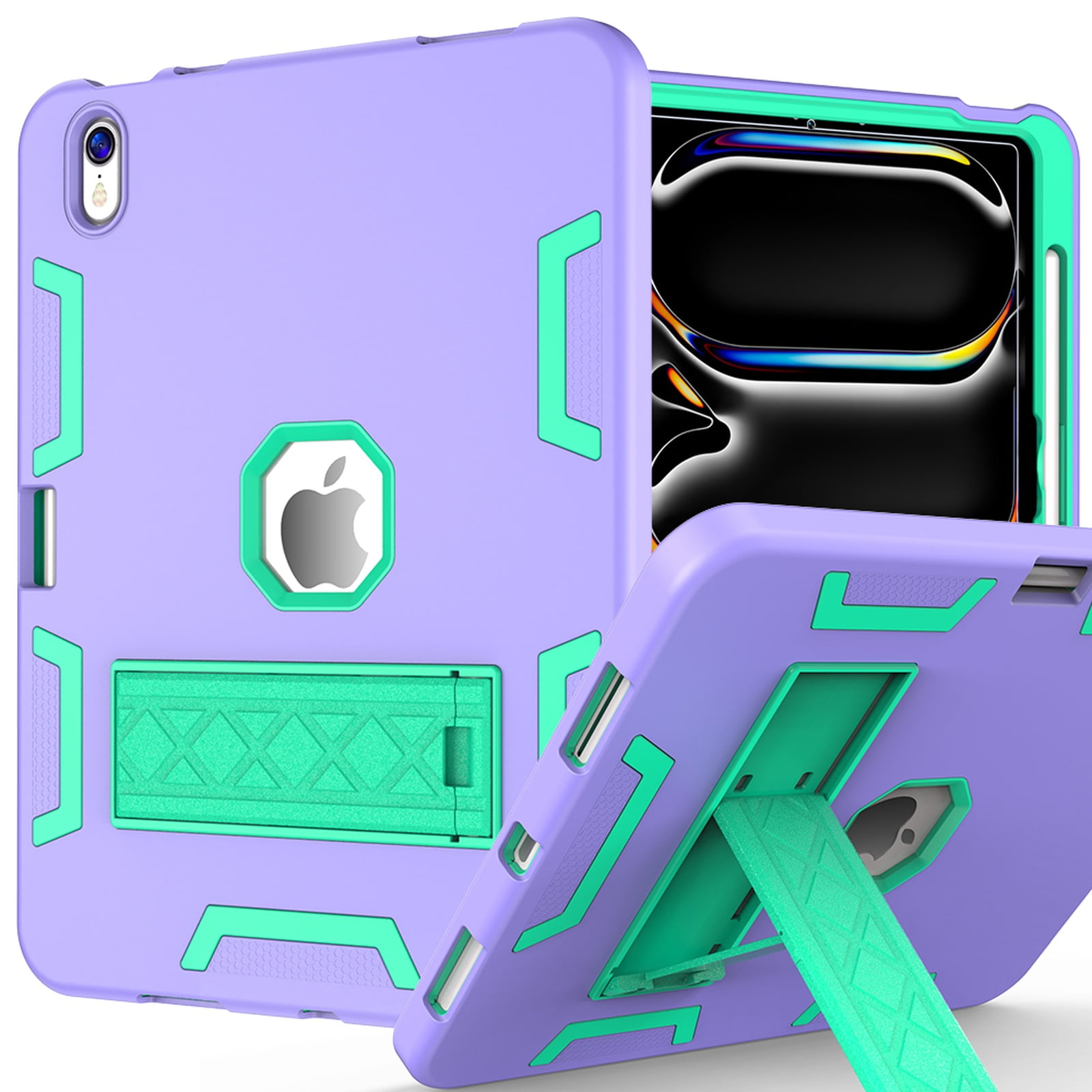 Allytechgroup Rugged Case for Apple iPad A16 11th Generation 11" 2025/ iPad 10th Gen 10.9" 2022, Hybrid TPU PC Bumper Heavy Duty Shockproof Anti-Scratch Protective Cover with Pencil Holder,Purple