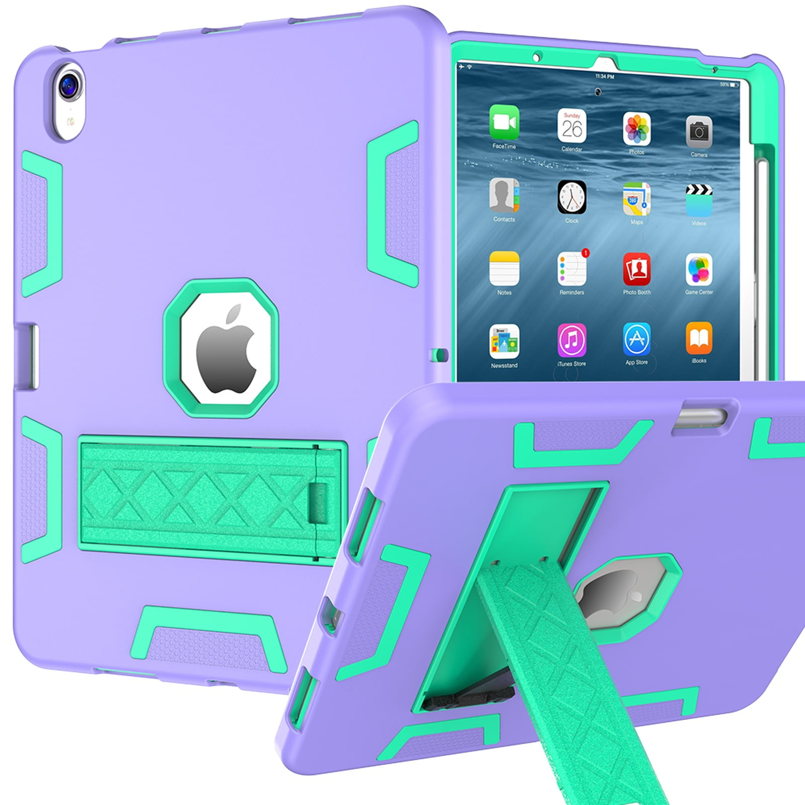 Rugged Case for Apple iPad Air 11 Inch M4 M3 M2 2026 2025 2024, Heavy Duty Shockproof Back Cover with Kickstand & Pencil Holder Shock-Absorbent TPU+PC Case for iPad Air 11, Purple