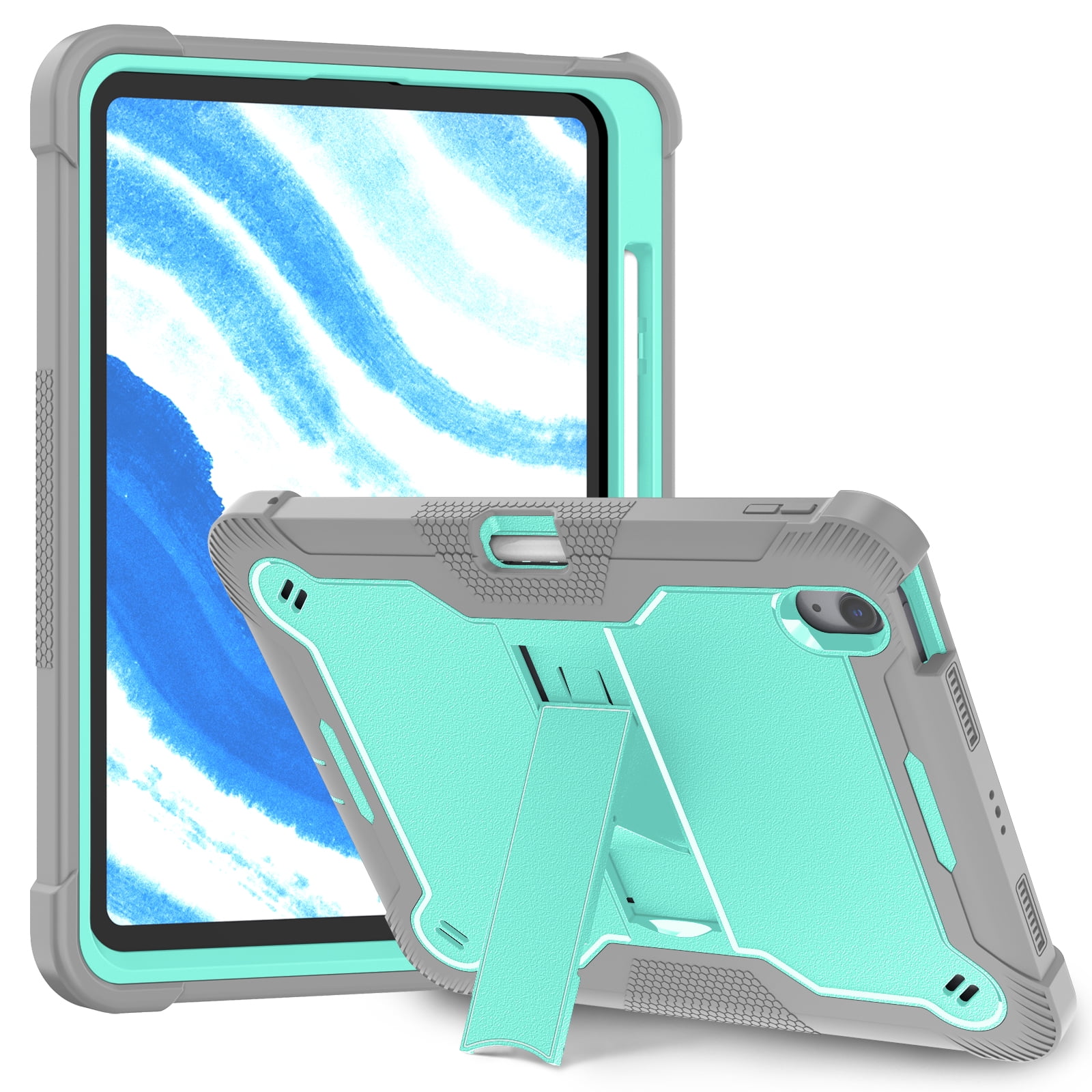 Allytechgroup Rugged Case for Apple iPad Air 11 M4 M3 M2 2026 2025 2024, Dual-Layers Kickstand Anti-Scratch Bumper With Pencil Holder Lightweight Kids Friendly Case Cover for iPad Air 11", Green