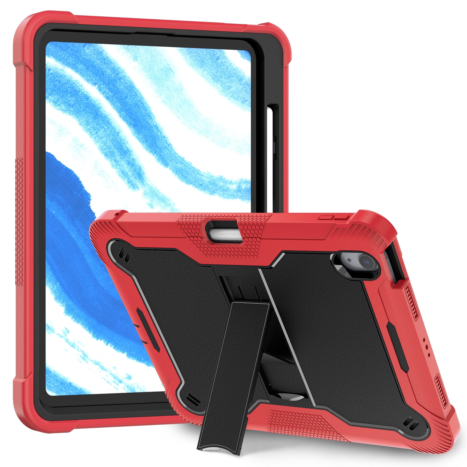 Allytechgroup Rugged Case for Apple iPad Air 11 M4 M3 M2 2026 2025 2024, Dual-Layers Kickstand Anti-Scratch Bumper With Pencil Holder Lightweight Kids Friendly Case Cover for iPad Air 11", Red